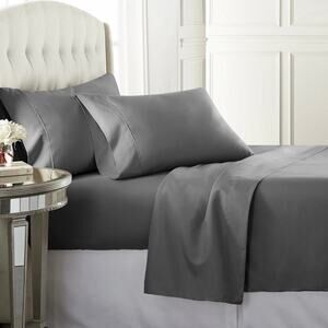 Lane Linen Gray 100% Egyptian Cotton Luxury Sateen 4-Piece Sheet Set Full Size